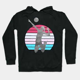 Volleyball Spiker Vintage Sunset Background Hoodie